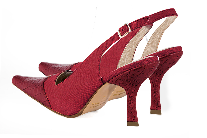 Burgundy red women's slingback shoes. Pointed toe. High spool heels. Rear view - Florence KOOIJMAN